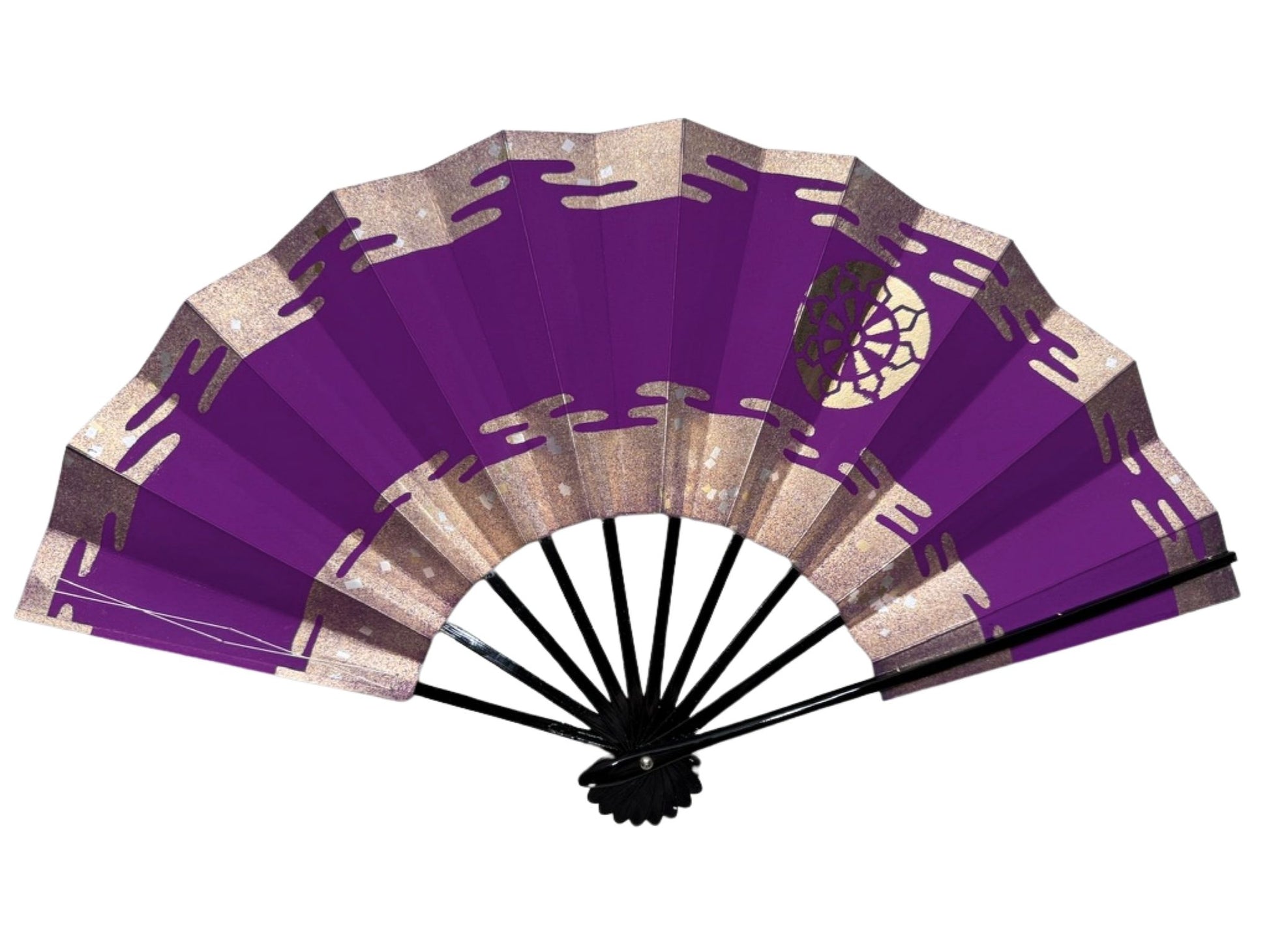 éventail japonais violet avec motif traditionnel