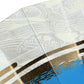 éventail japonais bleu, beige et or au motif de vague, détail motif de vague