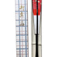 éventail traditionnel japonais argenté, doré et rouge, lames noires, fermé dans sa boite d'origine.