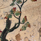  Estampe japonaise en forme d'éventail parsemée de fragments d'or et d'argent, gros plan chêne, feuilles d'automne.