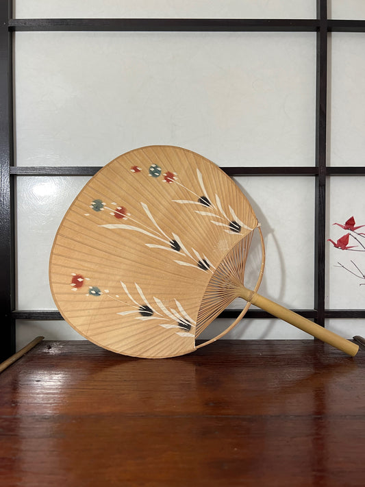 Eventail Uchiwa, motif graminées | Artisanat japonais, sur le côté 