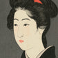 Estampes Japonaise détail de l’estampe sur le visage de la femme, les cheveux épinglés