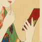 Estampe japonaise détail de l’estampe sur la main tenant le rouge à lèvre
