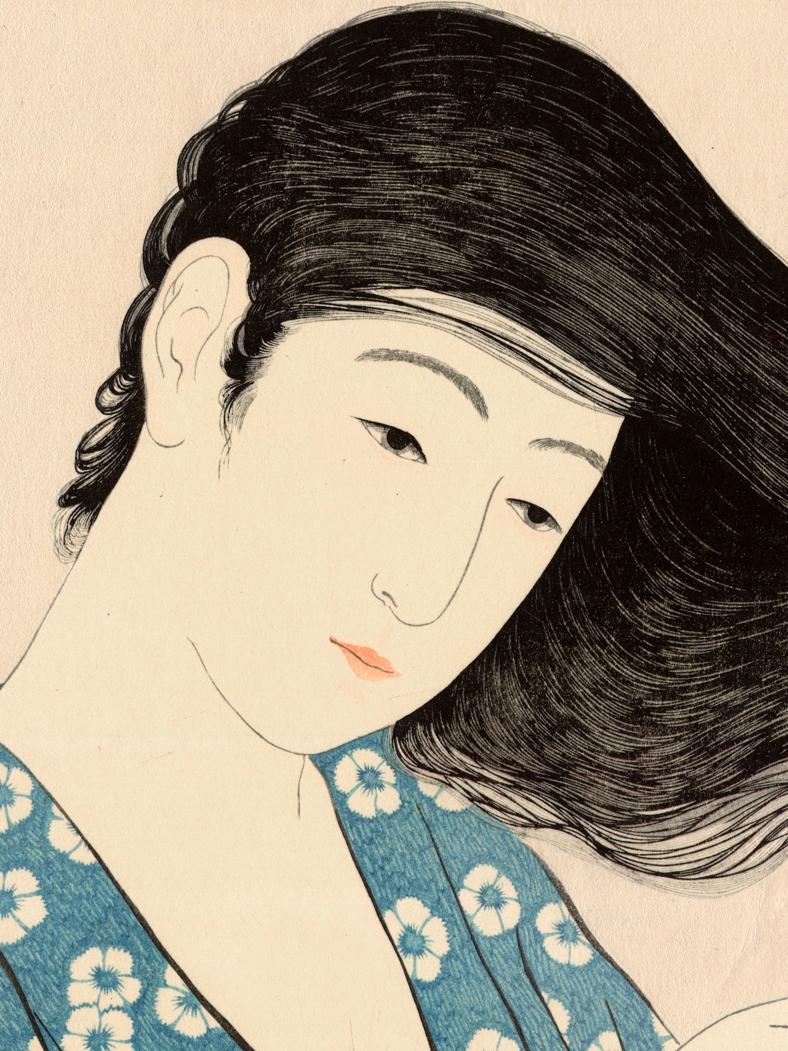 Estampe japonaise détail de l’estampe visage et cheveux