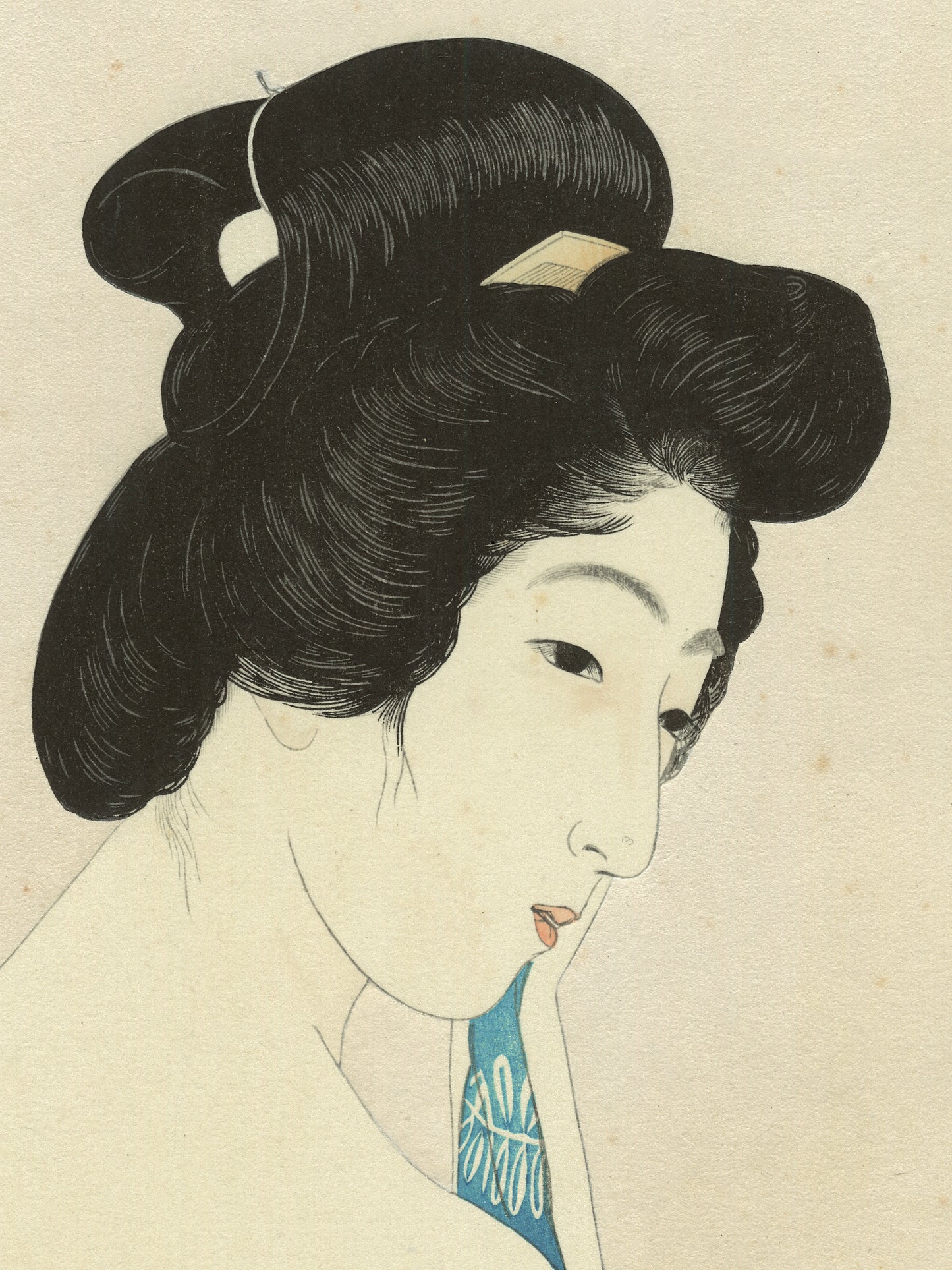 Estampe japonaise détail de l’estampe visage cheveux relevés