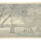 Estampe Japonaise de Hasui Kawase représentant un pont de Kyōto à Arashiyama au bord de la rivière Katsura sous la pluie, le verso