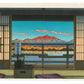 Estampe japonaise de Hasui Kawase représentant la chambre d’une auberge avec vue sur montagne au lever du soleil