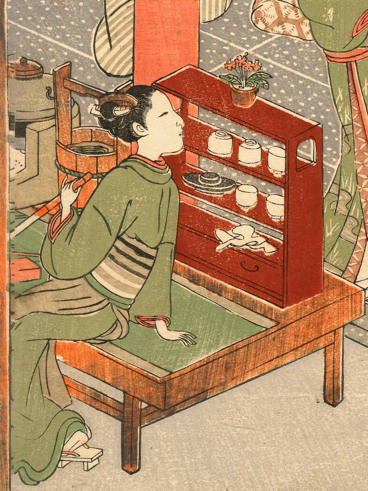 Estampe japonaise de Suzuki Harunobu - La maison de thé Kagiya