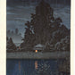 estampe japonaise paysage de nuit sous la pluie