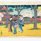 estampe japonaise hiroshige edo temple et trois femmes en kimono sous cerisiers en fleur