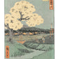 estampe Japonaise de Hiroshige cerisier en fleurs et vue sur la campagne japonaise