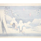 Estampe japonaise de Hiroshige représentant voyageurs et chevaux sur la route d'Oi sous la neige verso
