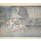 Estampe Japonaise de Hiroshige illustrant des voyageurs abrités de la pluie à Suhara sous un cèdre verso