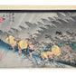 Estampe Japonaise de Hiroshige, voyageurs sous la pluie à Shôno