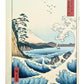 Estampe Japonaise de Hiroshige, vagues dans la baie de Suruga et Mont Fuji