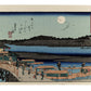 Estampe de Hiroshige avec pleine lune, pont et barques sur la rivière Sumida