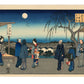 Estampe de Hiroshige à Shin-Yoshiwara, pleine lune et courtisanes et leurs clients sous un saule