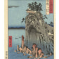 Estampe Japonaise de Hiroshige représentant le temple de Kannon sur une falaise en bord de mer