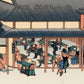 estampe japonaise des voyageurs prennent leur repas