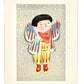 Estampe Japonaise de Kiyohara Hitoshi représentant un enfant émerveillé par la neige avec passe-partout