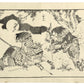 Estampe Japonaise de Hokusai représentant Kudō Yoshitaka mortellement blessé avec deux autres guerriers une nuit de pleine lune