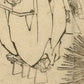 Estampe Japonaise de Hokusai représentant le samouraï Taira no Tadamori capturant un moine, gros plan sur lmes geta du samouraï
