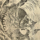 Estampe Japonaise de Hokusai représentant le guerrier Hirai Yasumasa terrassant l'araignée géante Tsuchigumo à l'aide d'une lance, détail de Tsuchigumo le monstre araignée