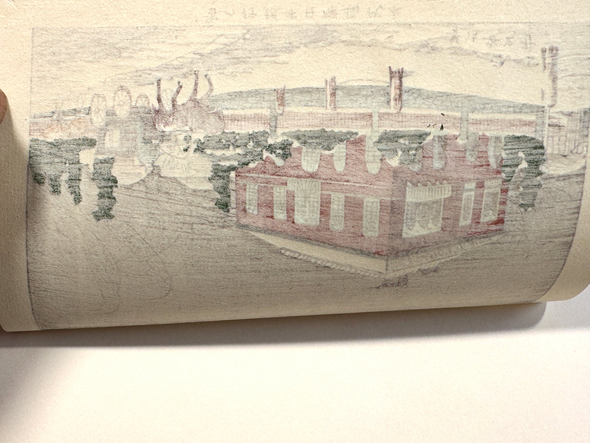 Estampe Japonaise banque Japon, Tokyo Meiji hiver, Inoue Yasuji, pont Eitai, architecture occidentale Japon, gravure sur bois, neige, calèche, dos