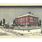 Estampe Japonaise banque Japon, Tokyo Meiji hiver, Inoue Yasuji, pont Eitai, architecture occidentale Japon, gravure sur bois, neige, calèche