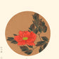 Estampe Japonaise d'une fleur peony rouge dans un rond