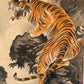kakejiku japonais rouleau suspendu tigre rugissant, gros plan sur le tigre