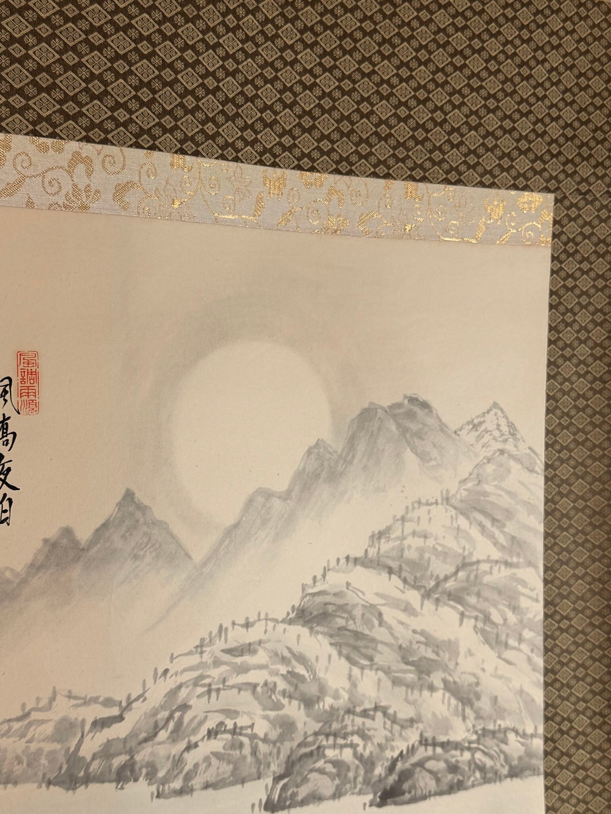 kakejiku paysage automne temple, vue lune