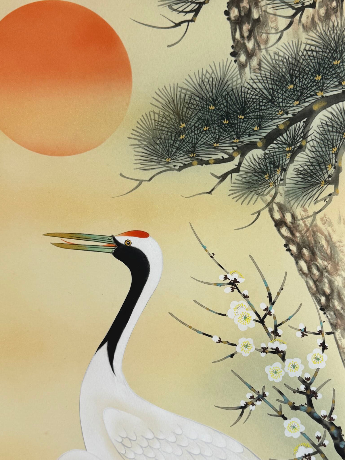 Kakejiku grues coucher du soleil et pins, vue soleil