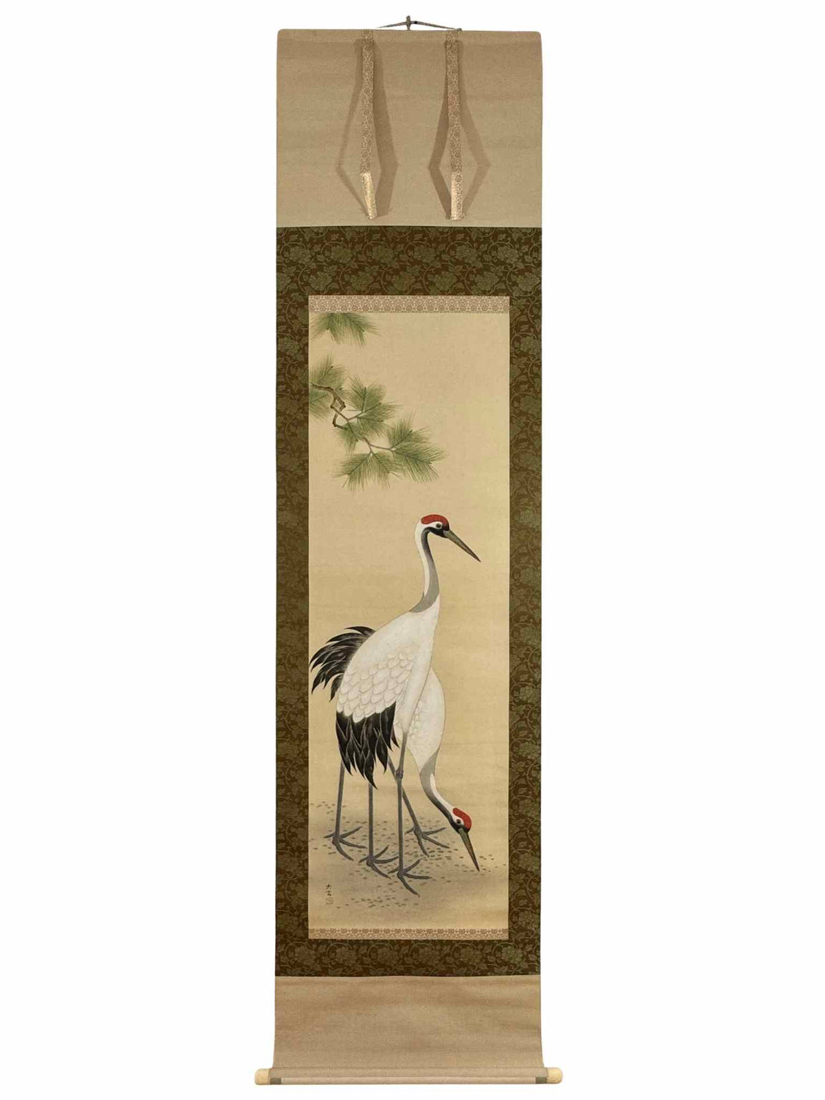 Kakejiku de Yokoyama Daigen représentant deux grues sous un pin.