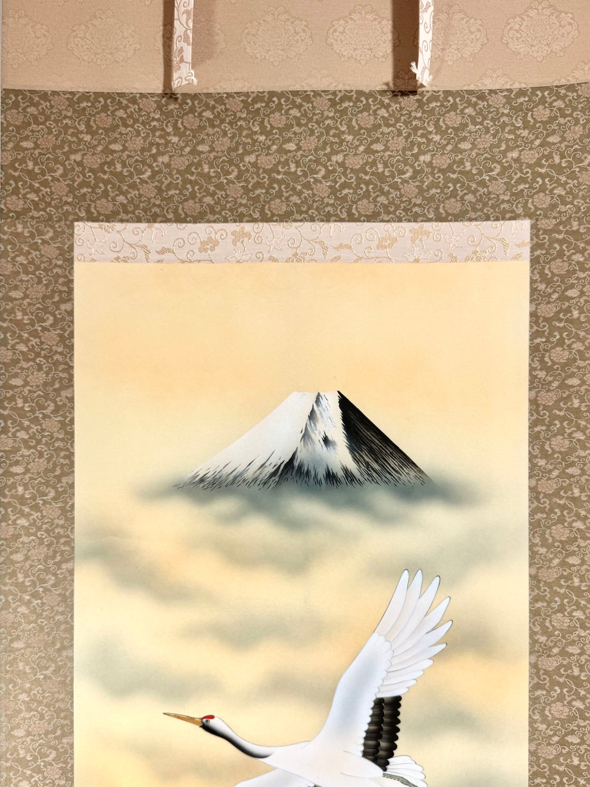 Kakejiku ancien – Deux grues en vol devant le mont Fuji