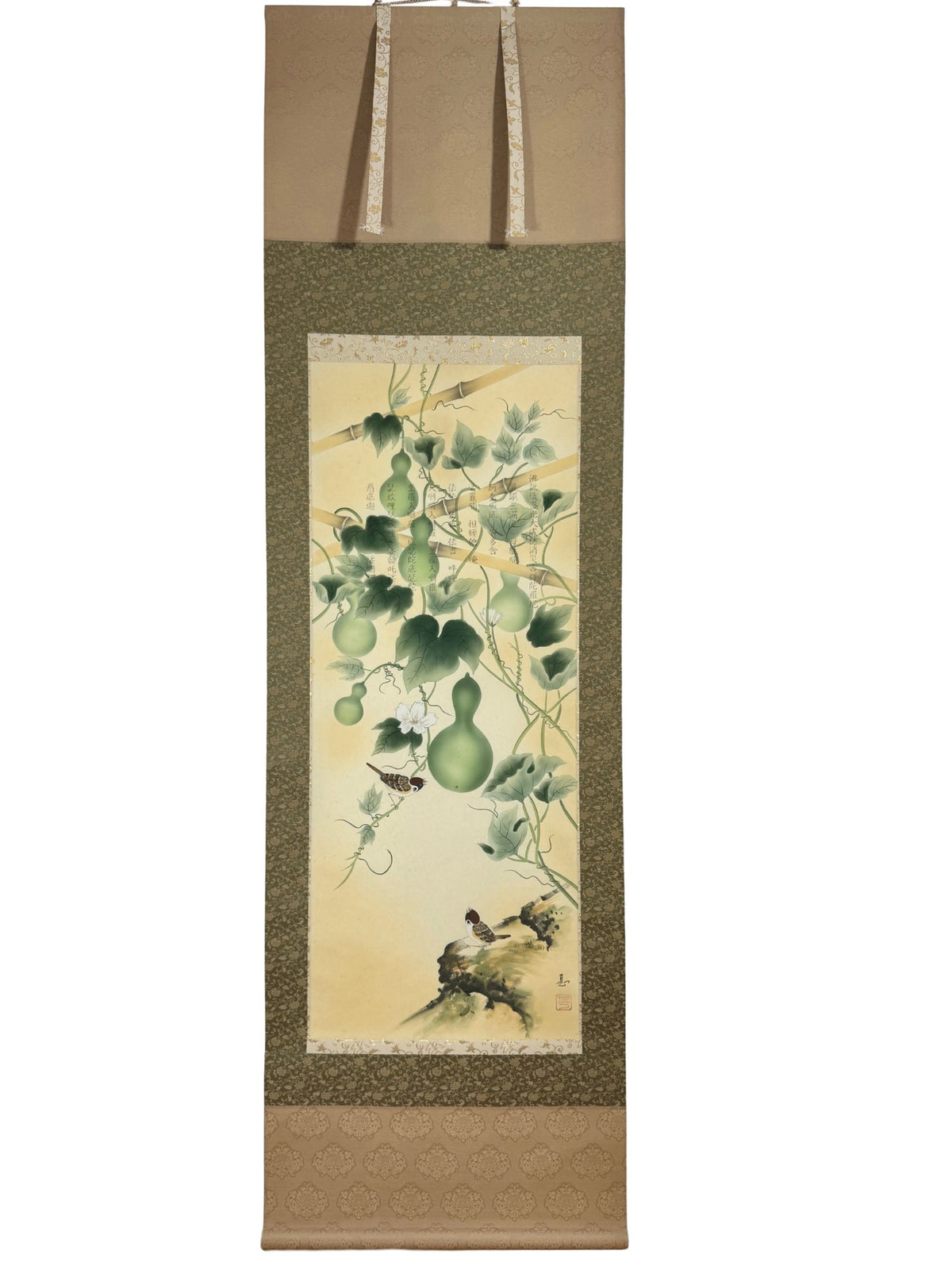 Kakejiku de Nakayama Jin aux six calebasses et deux moineaux.
