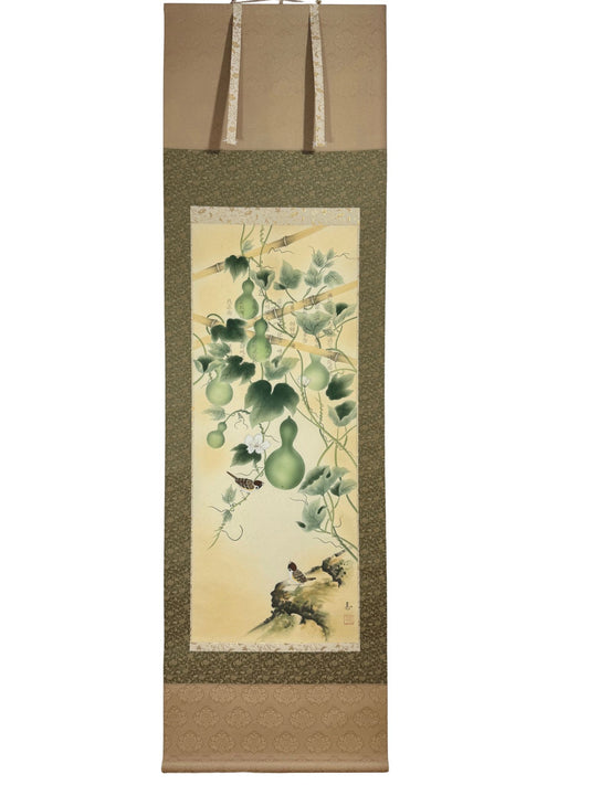 Kakejiku de Nakayama Jin aux six calebasses et deux moineaux.