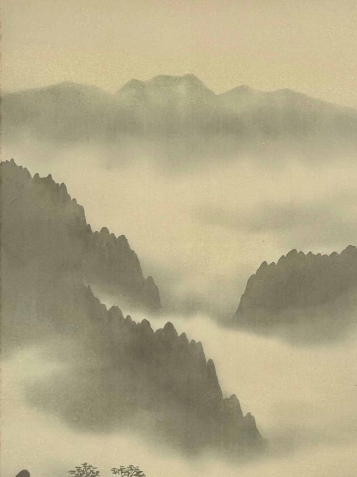 Kakejiku ancien de Tomoaki – Paysage de montagne et cascade sur soie