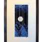 estampe japonaise contemporaine encadrée, la pleine lune arbres bleus au dessus et au dessous