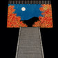 estampe japonaise escalier noir nuit automne pleine lune, erable rouge