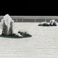 estampe japonaise jardin zen minéral une nuit de pleine lune, les rochers et le sable peigné