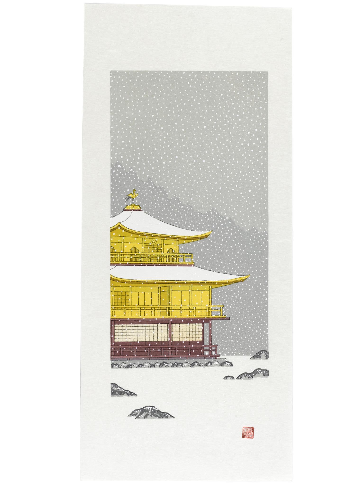 estampe japonaise pavillon d'or Kinkakuji sous la neige