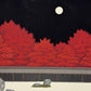 Estampe Japonaise contemporaine de Teruhide Kato Jardin Zen du temple Ryoan-ji avec les érables rouges flamboyant sous une nuit de pleine lune automne, le ciel noir