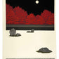 Estampe Japonaise contemporaine de Teruhide Kato Jardin Zen du temple Ryoan-ji avec les érables rouges flamboyant sous une nuit de pleine lune automne