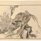 Estampe japonaise de Kōno Bairei montrant deux faisanes sur un rocher avec végétation, et un escargot dans un style naturaliste de l’époque Meiji.