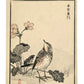 Estampe Japonaise de Kōno Bairei issue de l’Album des cent oiseaux, représentant une alouette des champs dressée parmi des fleurs printanières