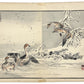 Estampe Japonaise de Kono Bairei avec canards mandarins et fuligules milouinans dans la neige