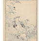 Estampe japonaise de Kono Bairei d'un étourneau gris au bord de l’eau avec fleurs verso