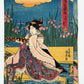 Estampe Japonaise de Kunisada | Printemps sur un ponton aux iris partie droite du triptyque