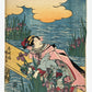 Estampe Japonaise de Kunisada | Printemps sur un ponton aux iris partie gauche